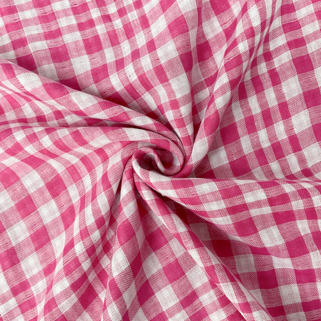 Pink-White Famous Maker Cotton Check-Gingham Double Gauze Fabric By the Yard